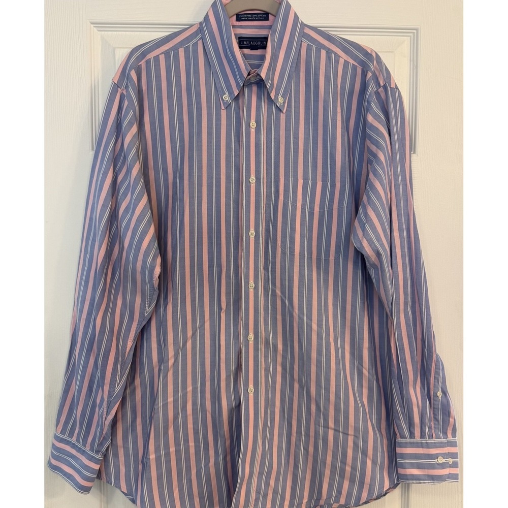 J.McLaughlin Newest Label‎ Men's Large Button Down Blue/Pink Stripe Quiet Luxury